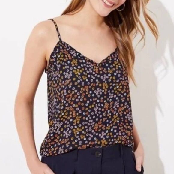 Loft Petite Navy Floral Ruffle Trim Cami Top SP - Picture 1 of 10